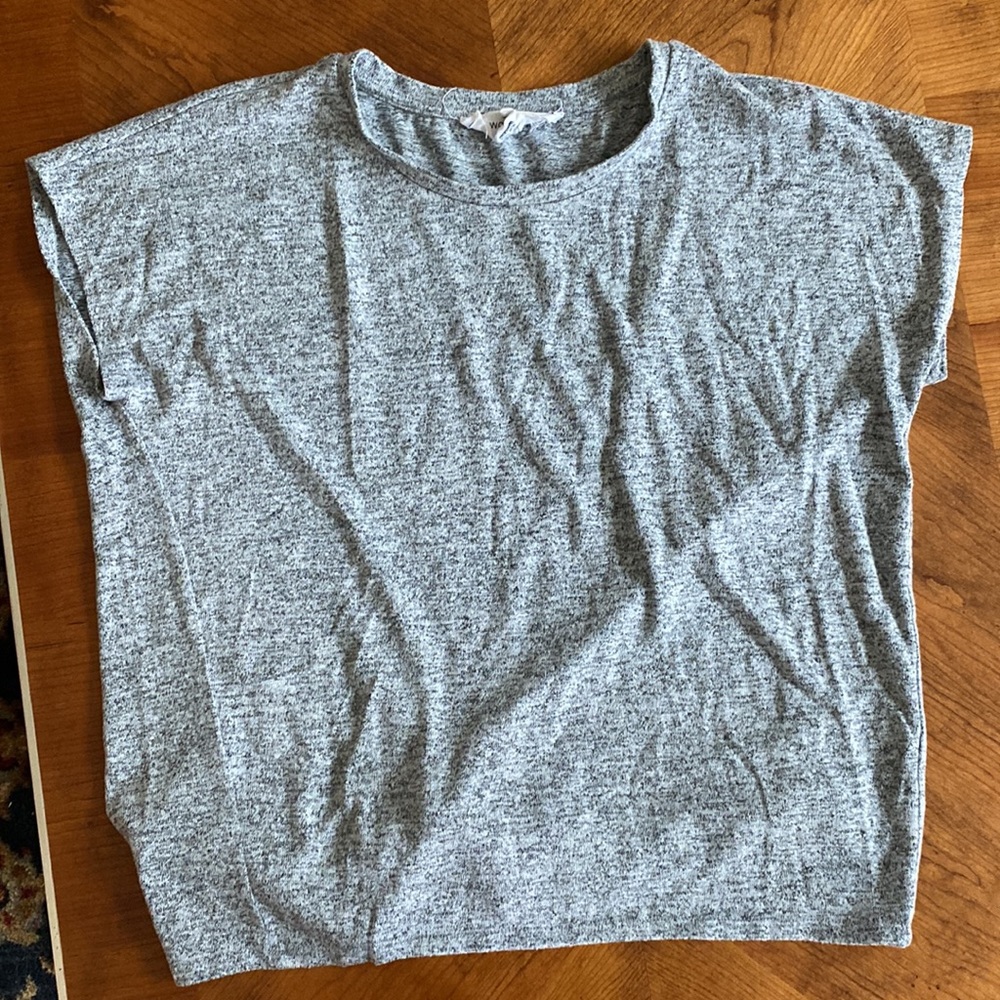 Workshop Republic Clothing Gray short sleeve knit top with tie detail in…